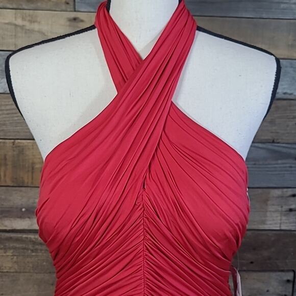 Aiden Mattox Dress Short Jersey Halter Bodycon Rouched Red 10 NWT - Picture 9 of 9